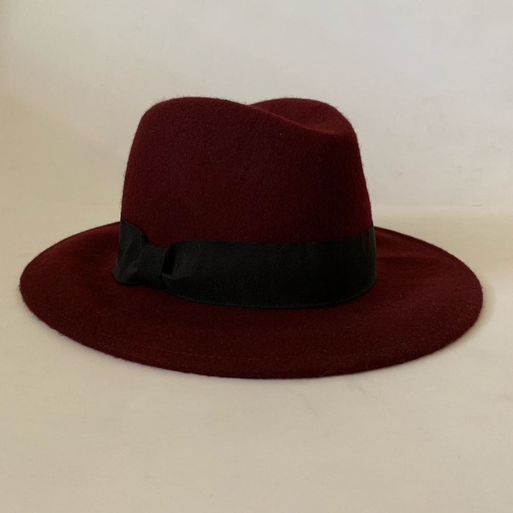 Dark burgundy wool hat with flat bill